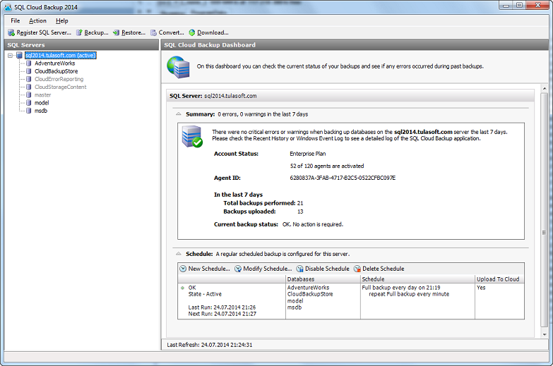 SQL Cloud Backup Dashboard